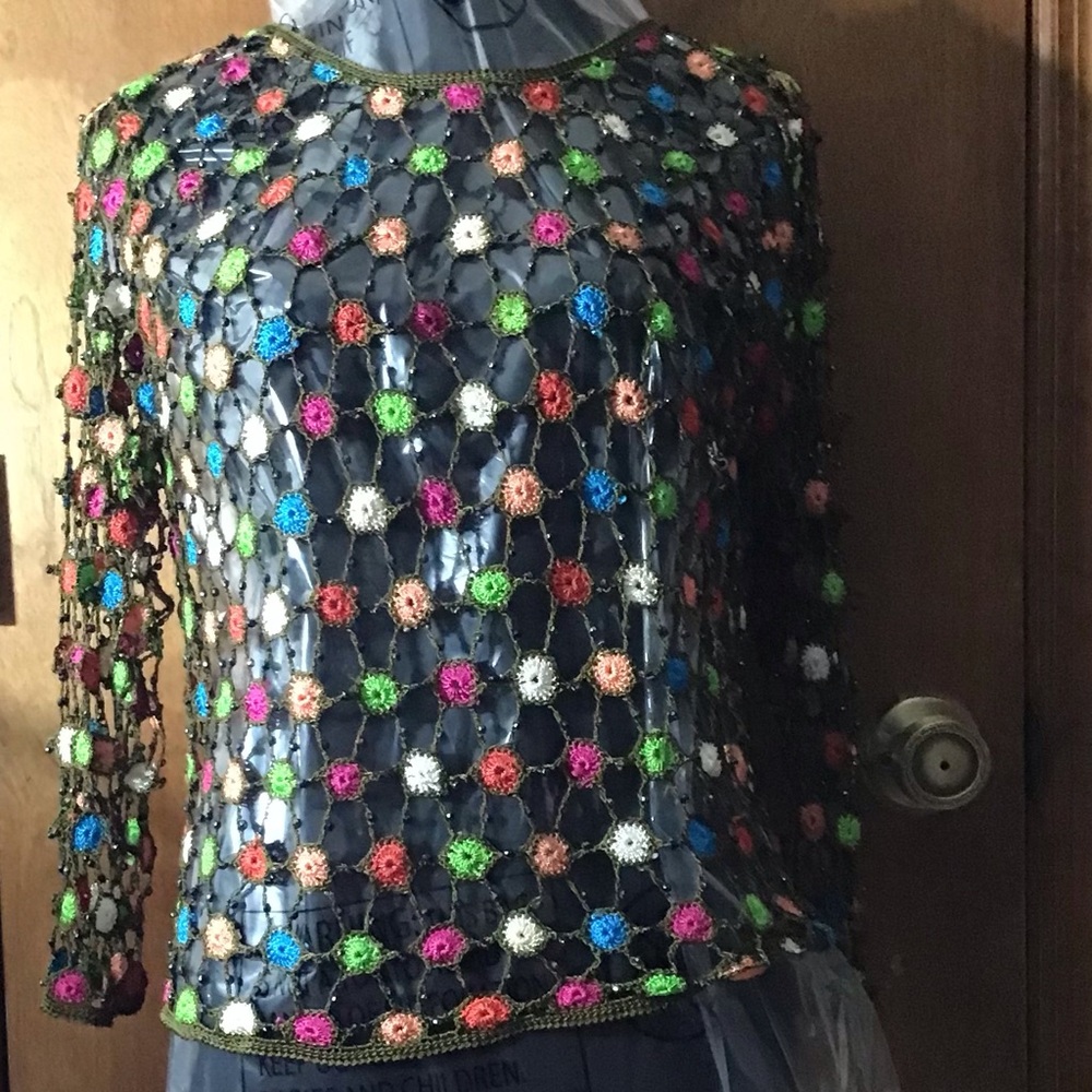 Cache Colorful Fishnet Pullover Size Large